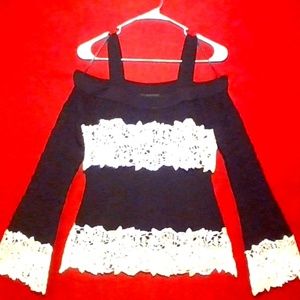 INC Petite Pointelle & Lace Cold-Shoulder Sweater